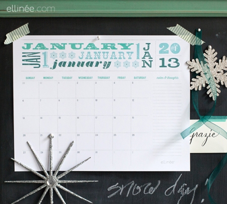 2013 Calendar freebie -  Ellinee